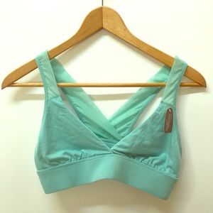 NWT teal soft yoga sport bralette with mesh